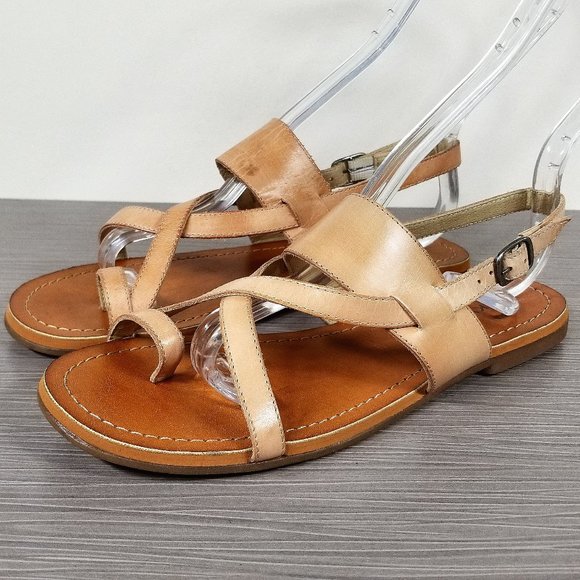 Lucky Brand Ellsona Flat Sandal, Tan Leather, Womens Size 6.5 M / 36.5 - Picture 3 of 14